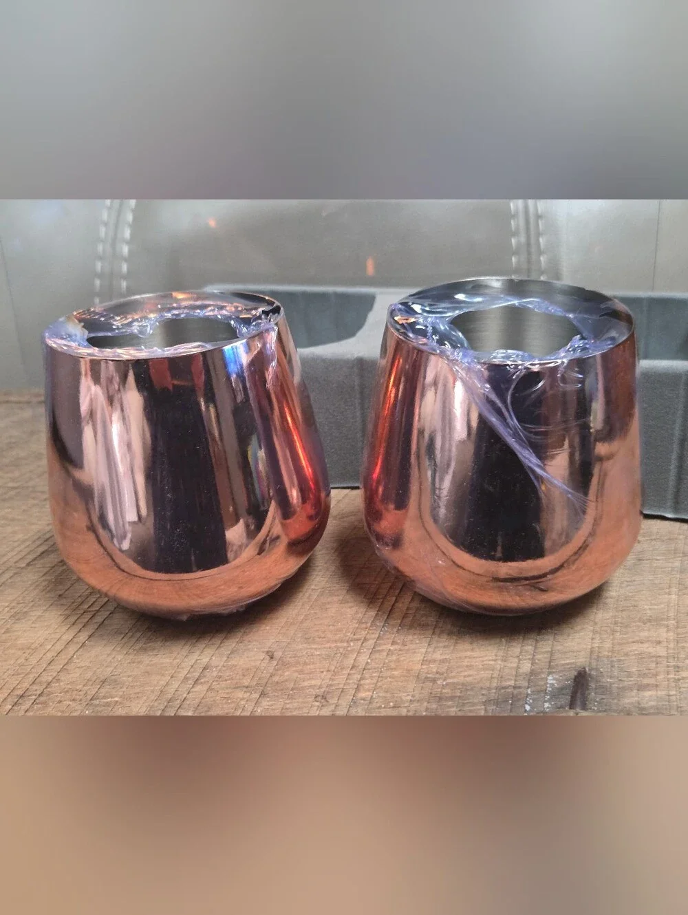 NIB Copper Stemless Wine Glasses - Set of 2 Stainless Steel Tumbler ~ Bin 1J